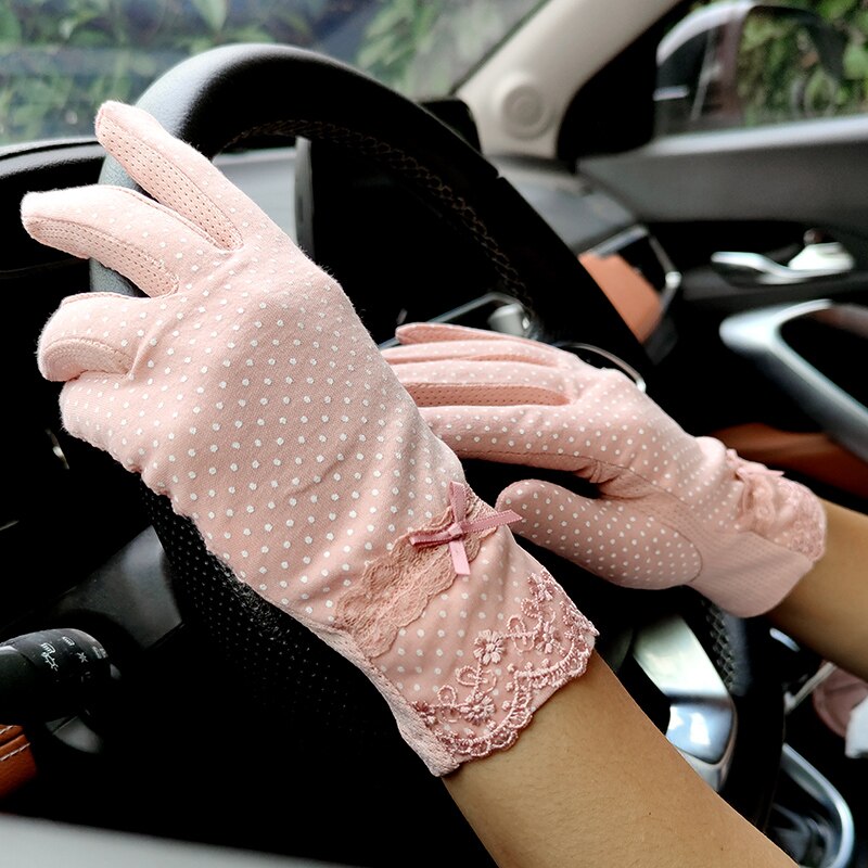 2022 Mode Bloemen Vrouwen Zomer Rijden Handschoenen Antislip Blok Uv Touch Screen Handschoenen Ademend Katoenen Handschoenen voor Vrouwen: 18N Deep pink