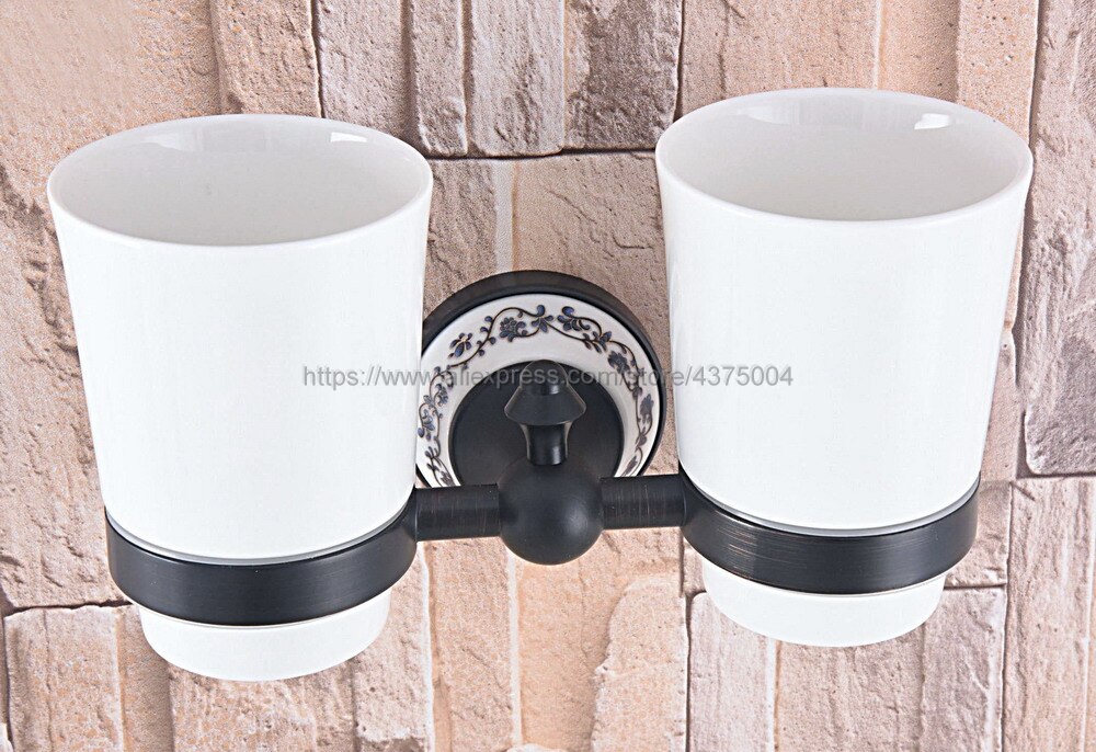 Zauberstab Montiert Öl Eingerieben Bronze- Doppel Tasse Halfter Zahnbürste Halfter mit Zwei Glas Tassen Gestell Becher Halfter Nba767