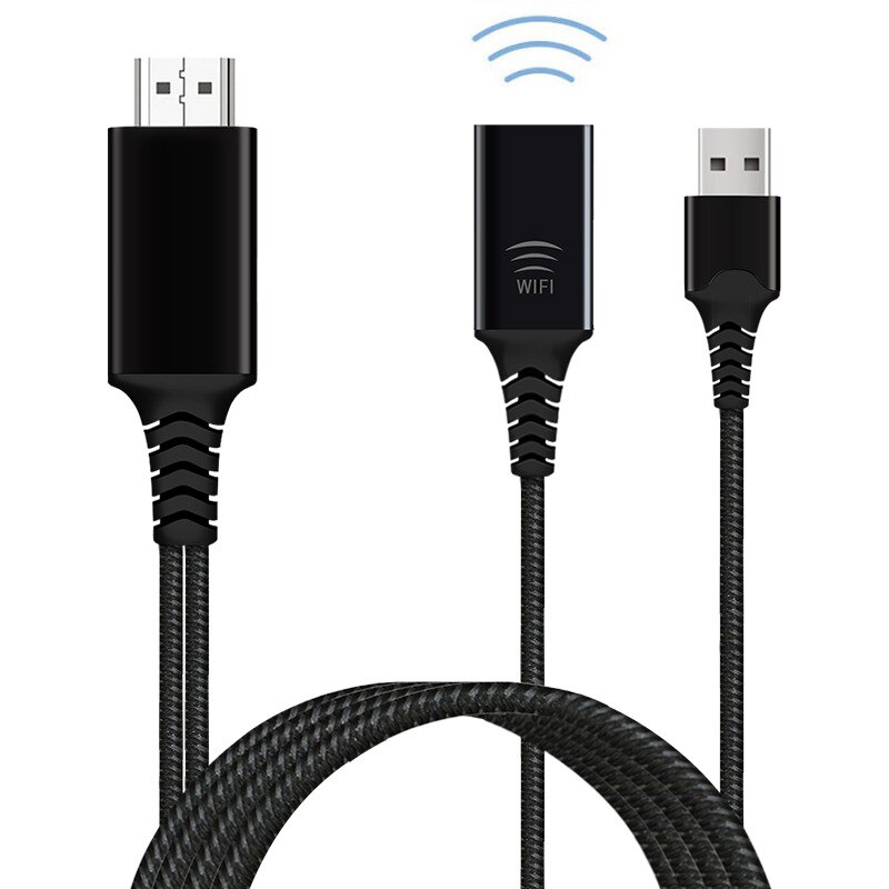 Wireless Wifi + USB Data Cable 2in1 HDMI VGA Allshare Cast Airplay Video Adapter for Huawei Xiaomi iOS Android Phone Link to TV: Black WiFi Cable