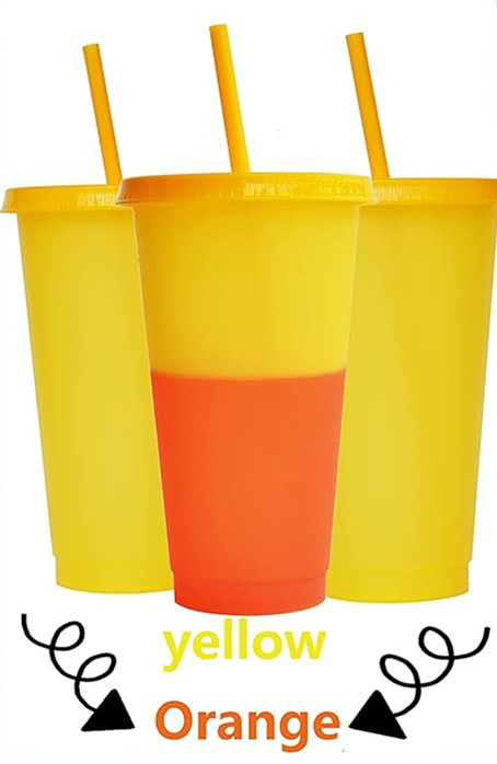 1pc søde plastikkrus med låg og sugerør til iskaffe, genanvendelige i 24 oz farver, til voksne, børn, kvinder, fester: Beige