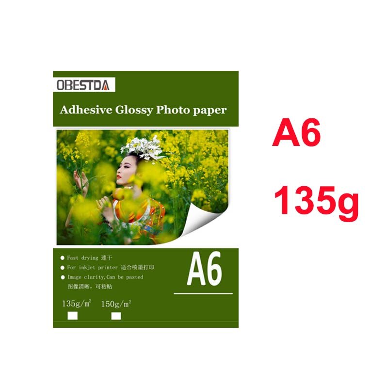 A4 50 ark  a6 100 ark 135g 150g højglans selvklæbende inkjet-udskrivning med bagklæbemærkat fotopapir: 135g a6