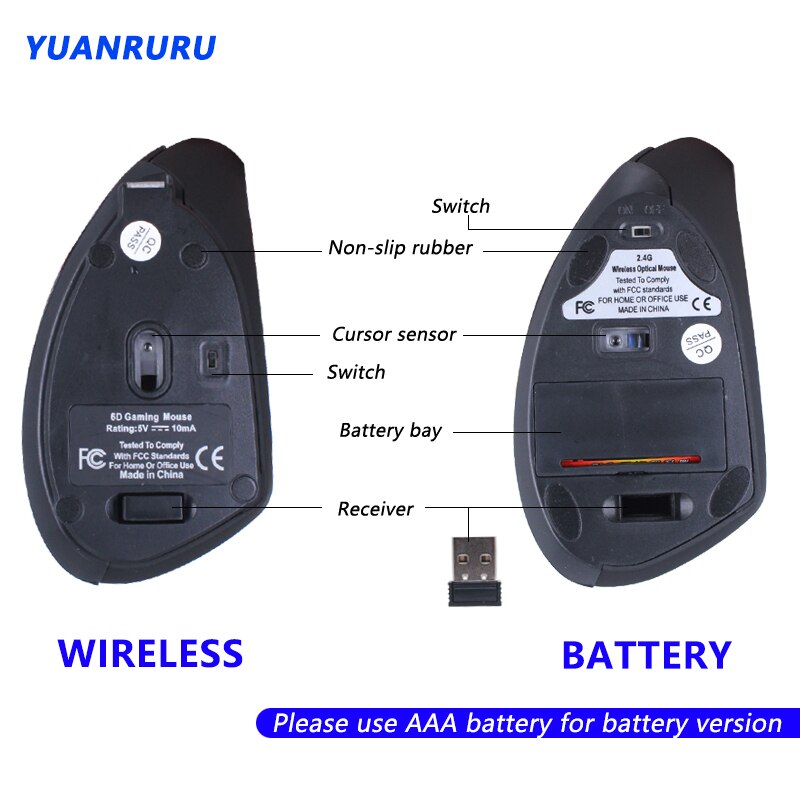 Wireless Bluetooth Mouse Ergonomic Optical 2.4G 800/1200/1600DPI Rechargeble Light Vertical Mice Gaming Mouse Gamer