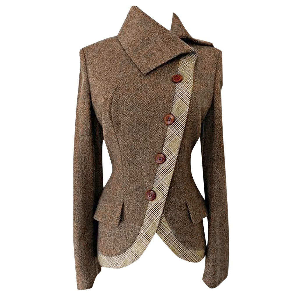 Women Gothic Vintage Overcoat Winter Outwear Jacket Slim Coat Women Casual Retro Buttoned Jacket E3: Khaki / M