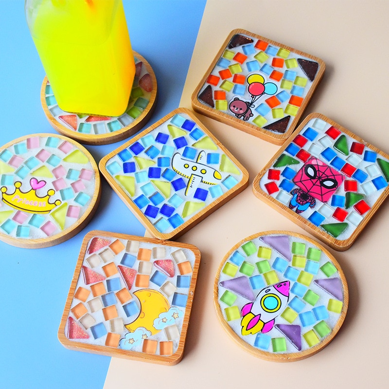 Diy mosaik coaster kit handgjord dekoration coaster träplatta diy hobbyer mosaik barnleksaker