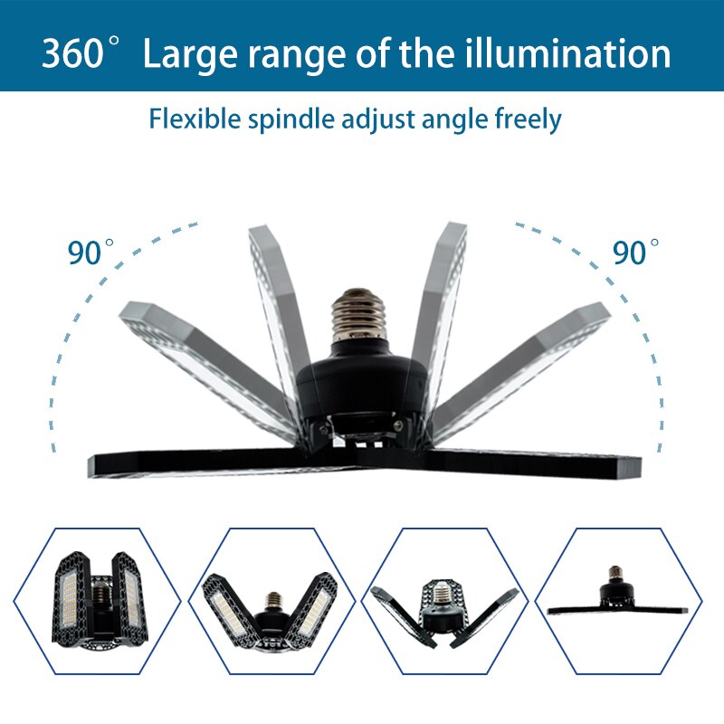 4pcs/lot Three-leaf Folding LED Bulb AC 85-265V Fan Blade Deformation Garage Chandelier No Dead Angle Adjustable Ceiling Light