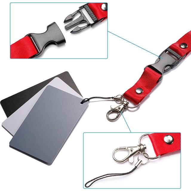 Camera Accessories 3 in 1 Pocket Digital Camera 18% White Black Grey Balance Card with Neck Strap