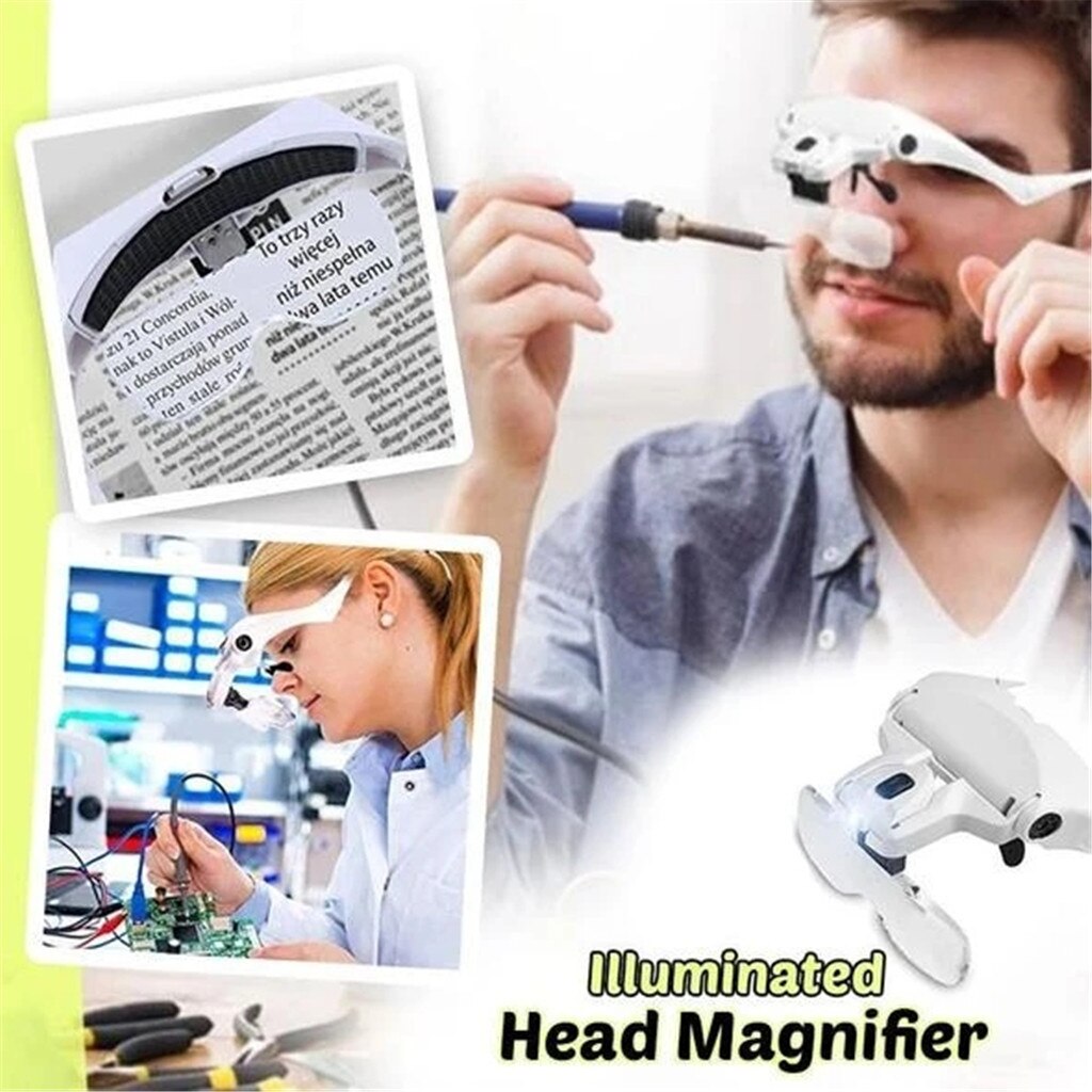 Magnifying Glasses Easy Vision Illuminated Head Magnifier Glasses LED Magnifying Louped Head Mount Interchangeable Lenses 1.13