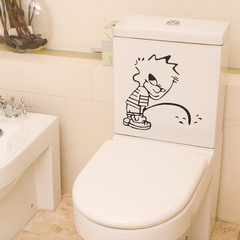 Pee Toilet Sticker DIY Cartoon DIY Living Bath Room Fridge Car Mural Decal Wall Door Window Stickers Posters Home Decor