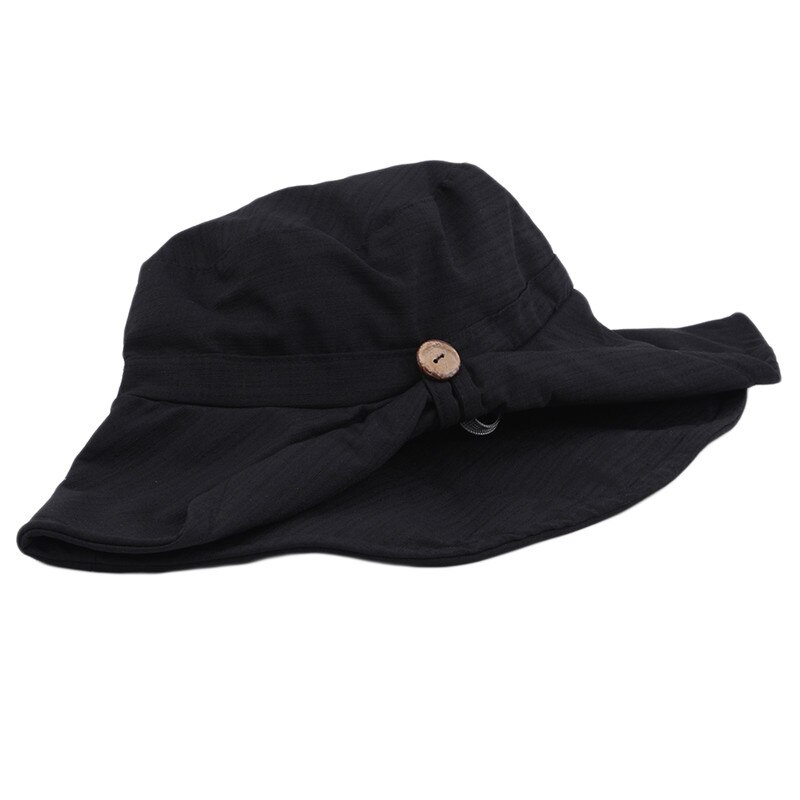 Pantaloni della Spiaggia delle donne Del Cappello Del Sole Pieghevole Pulsante Arco Cappello Corsa Esterna Casual di Modo Big Ala Protezione Della Benna Delle Signore Sunproof Cappelli: black