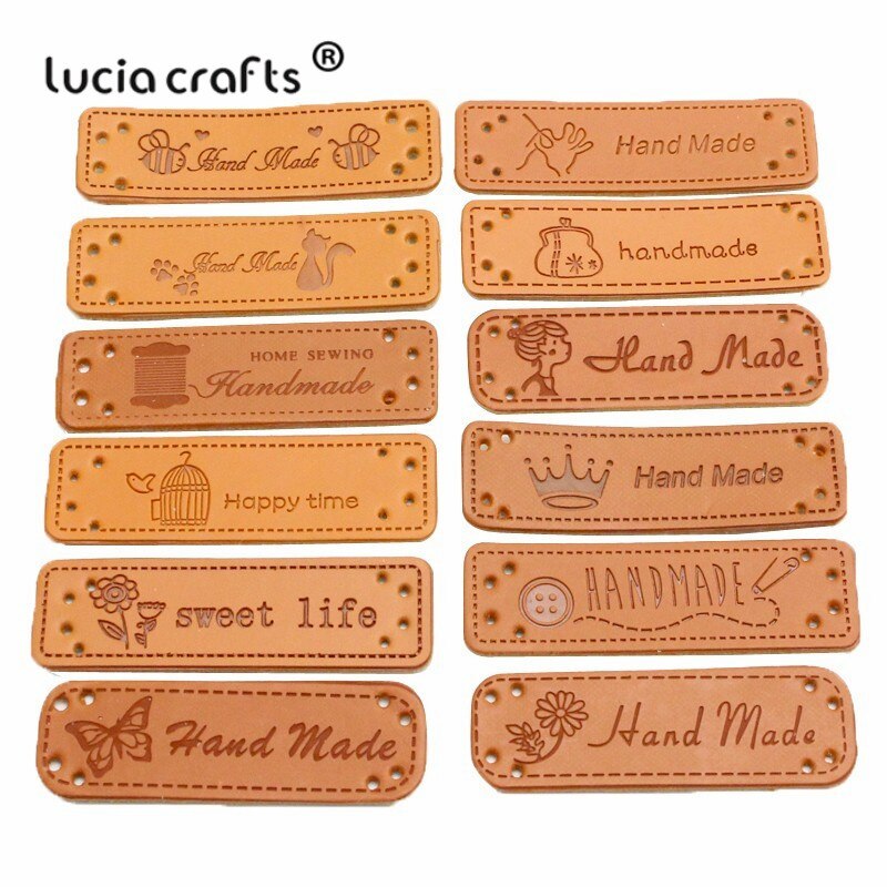 Venta! Al azar, Estilos mixtos, etiqueta de decoración de cuero/hendidura, signo de ropa, apliques, accesorio diy, hecho a mano, 6 uds/12 Uds L0803