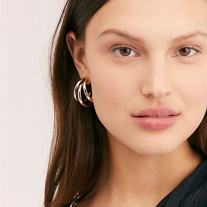 Klassieke Stijl Drie Layes Goud Zilver Kleur Metalen Oorringen Voor Vrouwen Dames Basic Sieraden Kleine Size Hoop Earring
