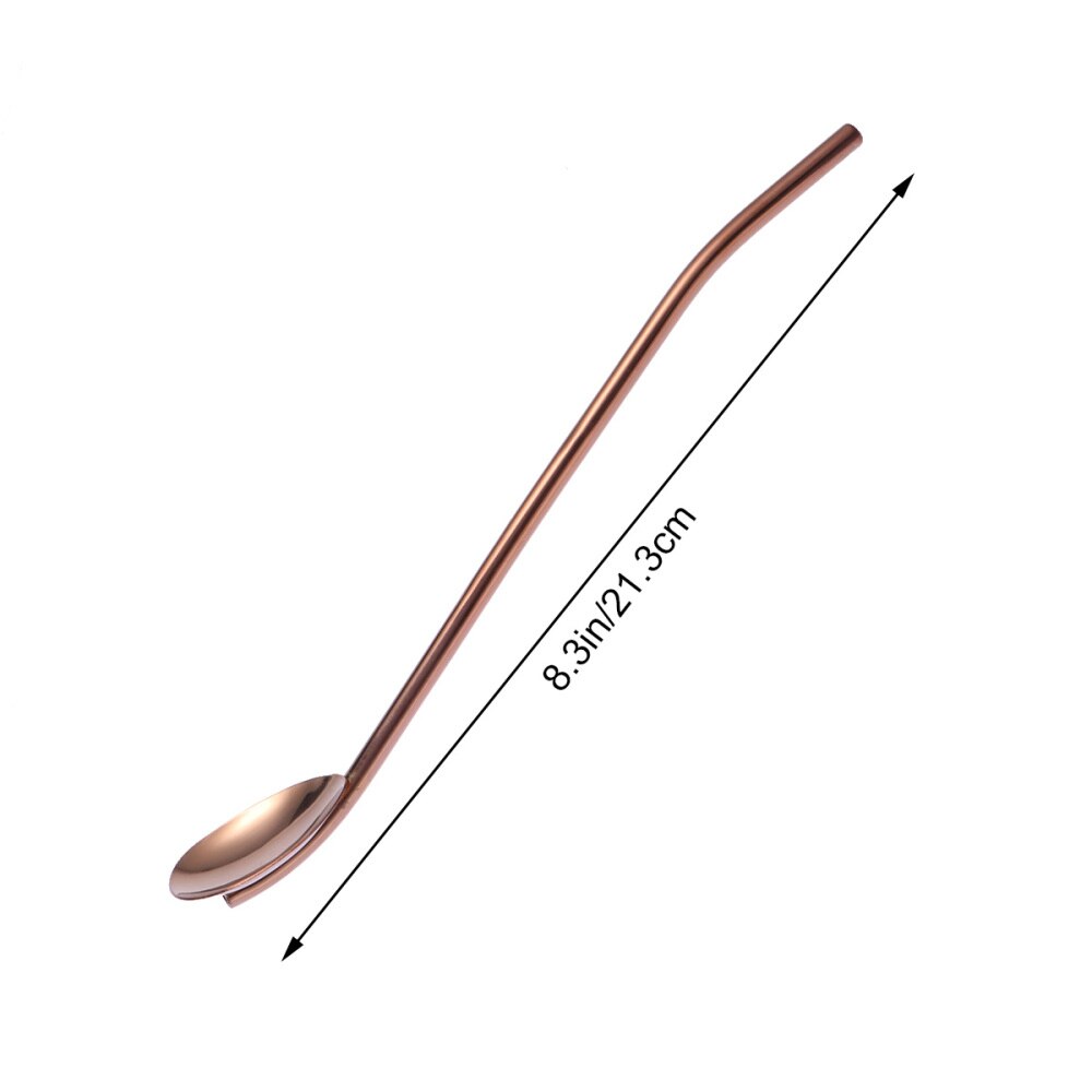 6 st/förpackning rostfritt stål oval form metall drickssked sugrör återanvändbara sugrör cocktailskedar set (roséguld)