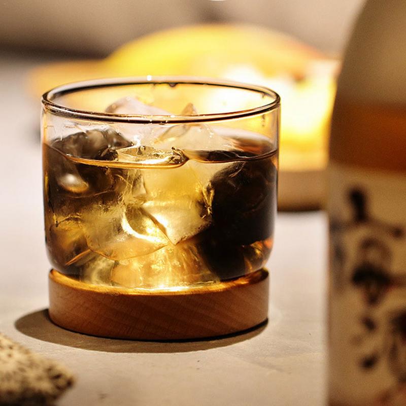 Whiskey Glas Kleine Glas Japanse Stijl Mountain Houten Bodem Wijnglas