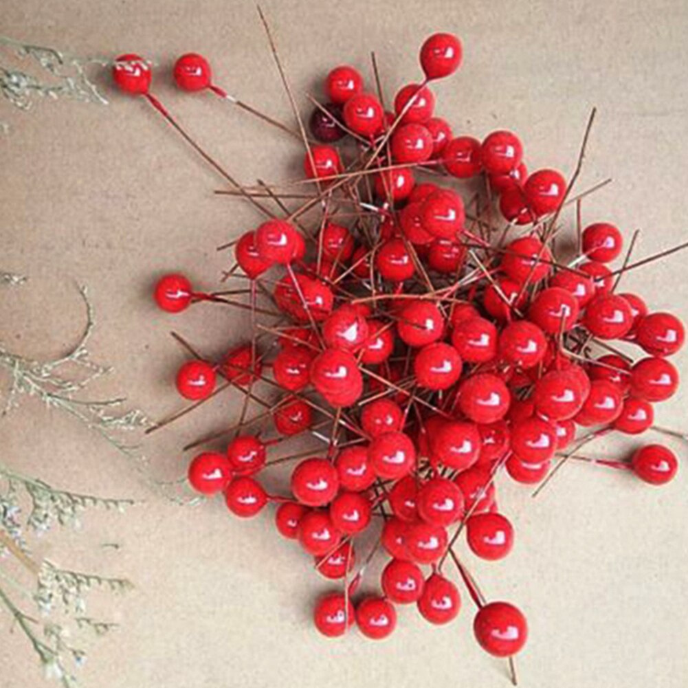 100Pcs Foam Christmas Tree Artificial Fruit Small Holly Berry Toy Party Decor