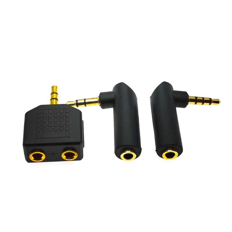 2PCS Gold plated 4Pole Male Audio Stereo Plug Jack Adapter Connector L Shape Right Angle Connector 3.5 jack Female to 3.5mm