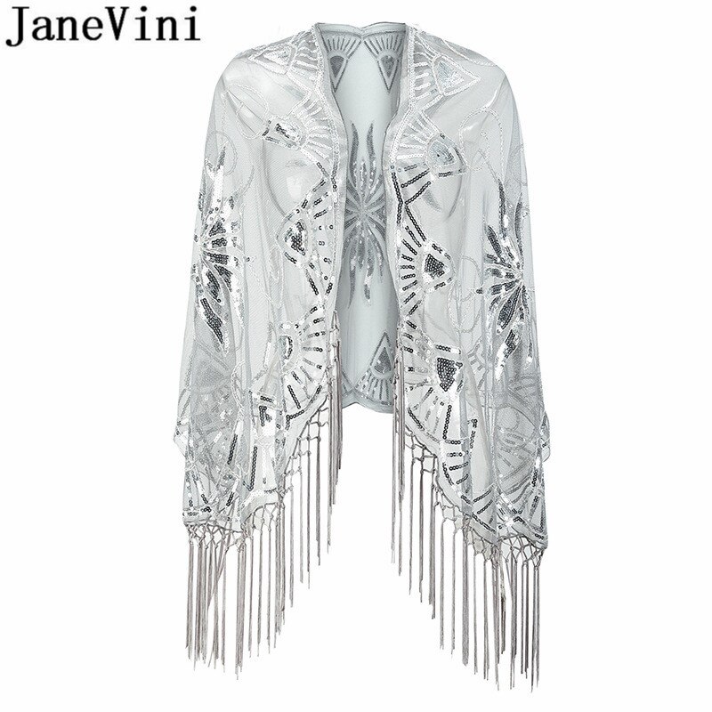 Janevini bling sølv paljetter brudesjal wraps kapper perler gull bolero paljett estola dusk skuldertrekk for kvinner aftenkjole