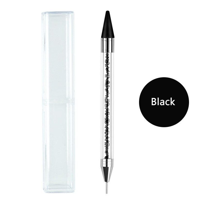 ANGNYA 1Pcs Dual Heads Acrylic Nail Dotting Wax Pen Rhinestones Gem Picker Crystal Picking Nail Art Studs Dotter DIY Drill Tools: black