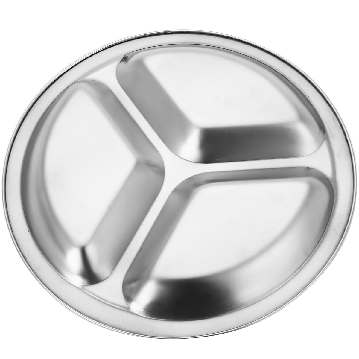 1pc Stainless Steel Dish 22/24/26cm 3 Sections Round Divided Dishes Snack Dinner Plate Kitchen Dinnerware