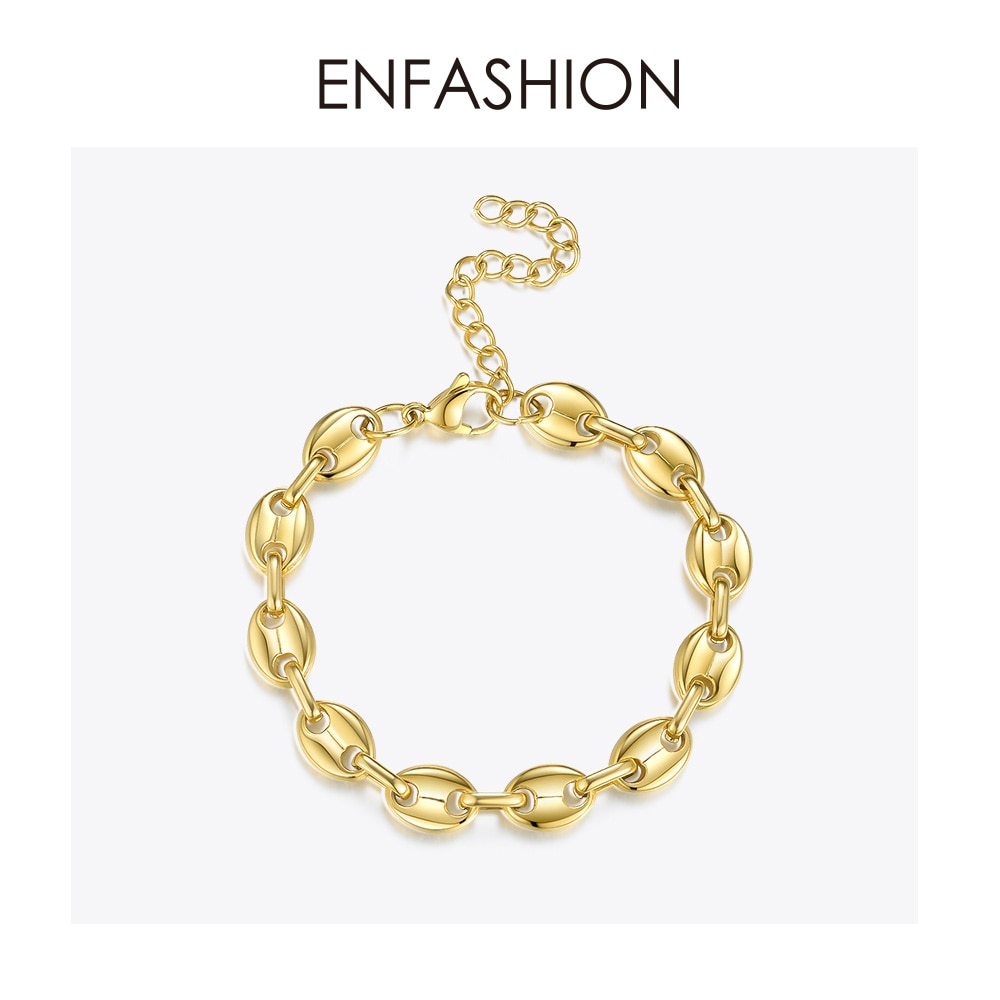ENFASHION Punk Coffee Beans Link Chain Bracelets For Women Stainless Steel Gold Color Hip Hop Bracelet Rock Men Jewelry B192070