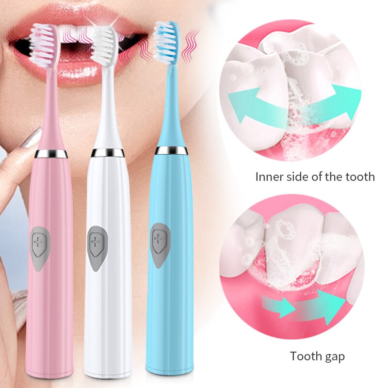 Elektrisk tandbørste voksen timer sonic børste batteritandbørster dybt rene tandblegning udskiftningsbørstehoveder med æske