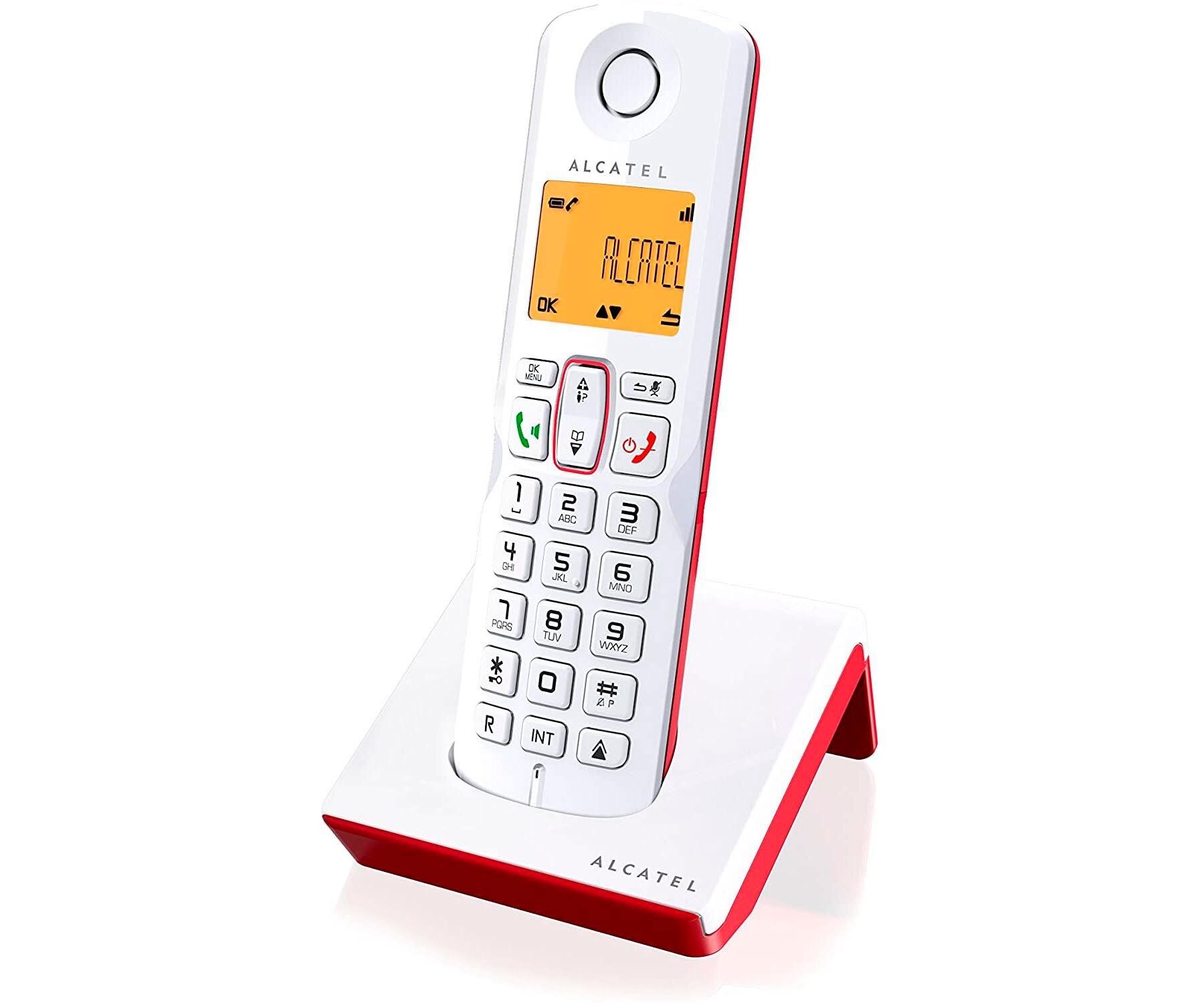 ALCATEL S250 BLANCO/ROJO TELÉFONO FIJO INALÁMBRICO PANTALLA RETROILUMINADA BLOQUEO DE LLAMADAS