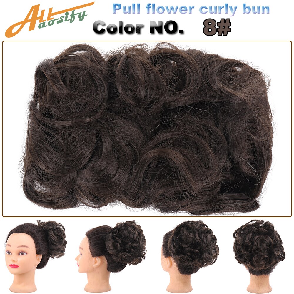 Allasosify Large Comb Clip In Curly Synthetic Hair Pieces Chignon Updo Cover Bun Hair Extension For Women 17 Colors: 8
