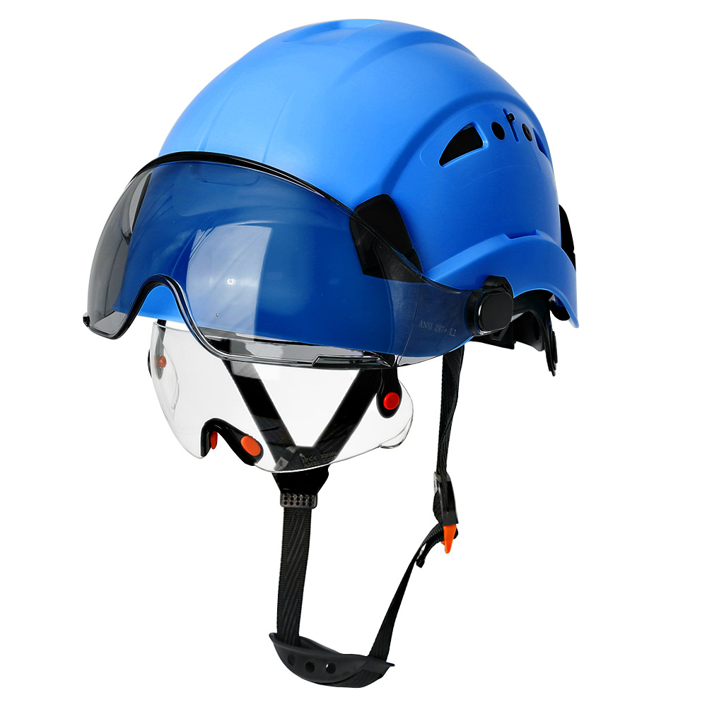 Construction Safety Helmet With Goggles Visor ABS Hard Hat Light ANSI Industrial Work Head Protection Rescue CR08: CORAL RED