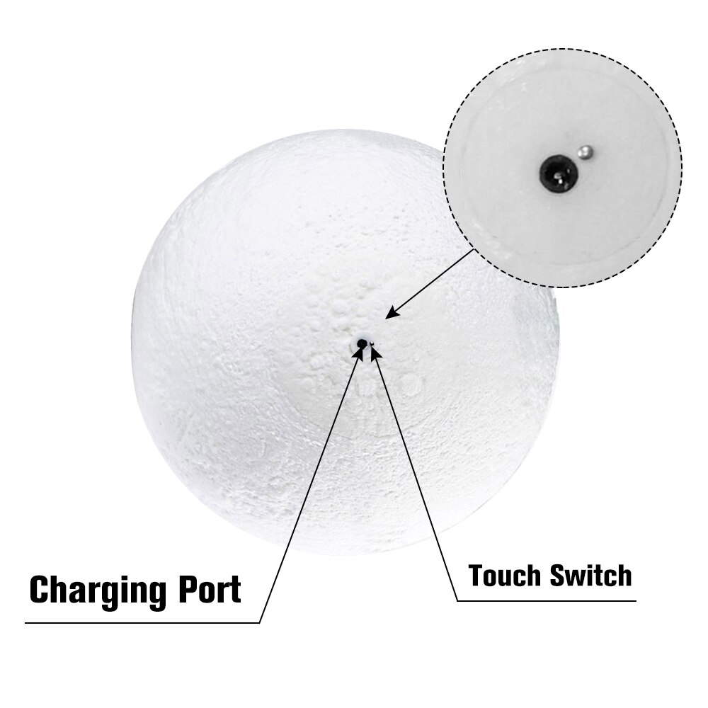 15cm/5.9in Moon Night Light 3D Printed Moon Globe Lamp 2 Colors Glowing Moon Lamp With Stand Dimmable Touch Control USB Charging