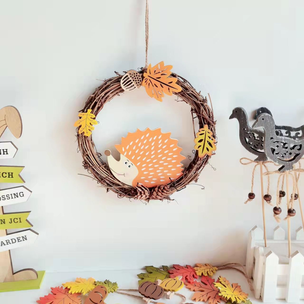 Guirlande de hérisson de pâques, décoration murale de porte de jardin en plein air, couronne de pâques artificielle suspendue