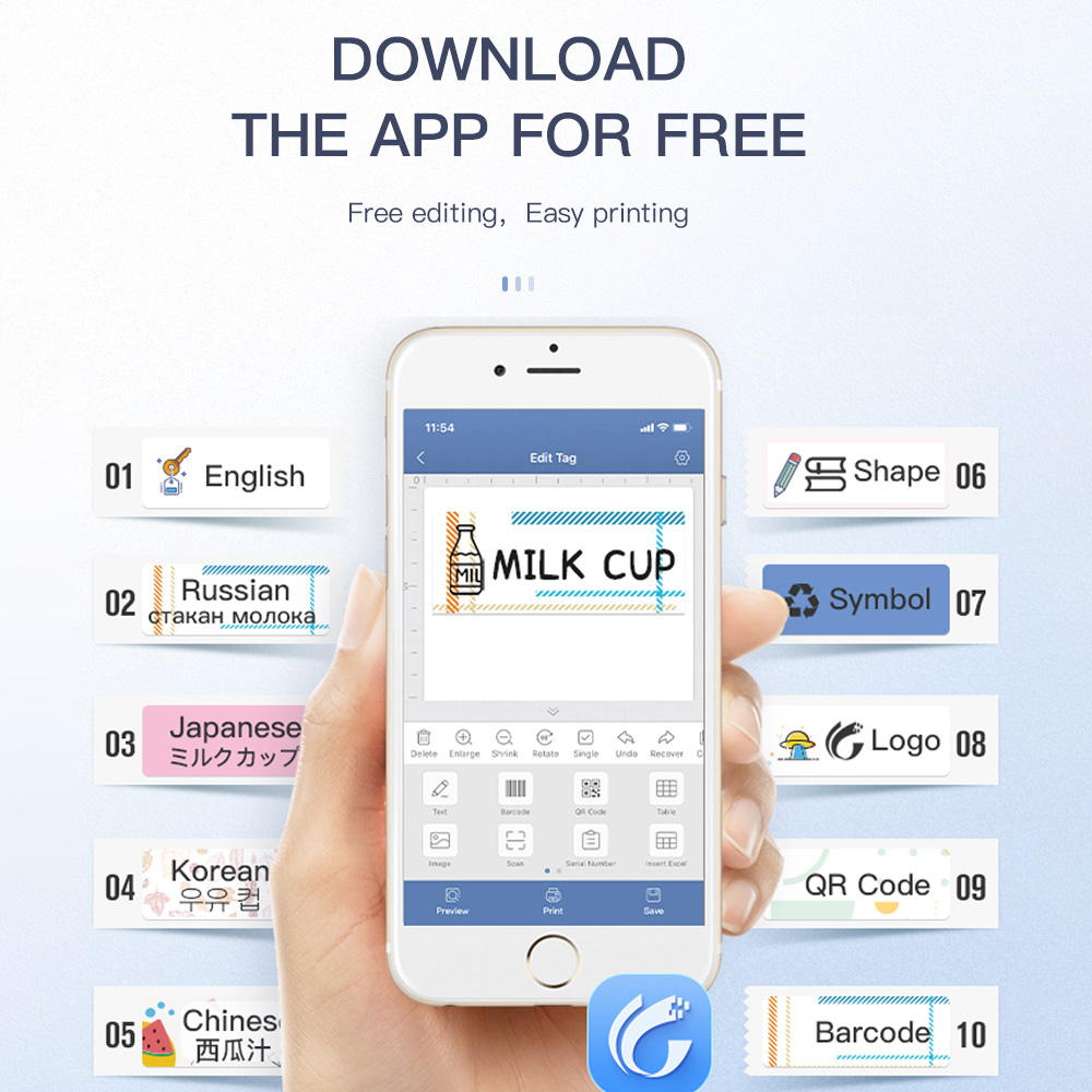 Niimbot D110 Bluetooth Thermal Label Printer Portable Pocket Label Maker for Mobile Phone Home Office Barcode Name Sticker Print