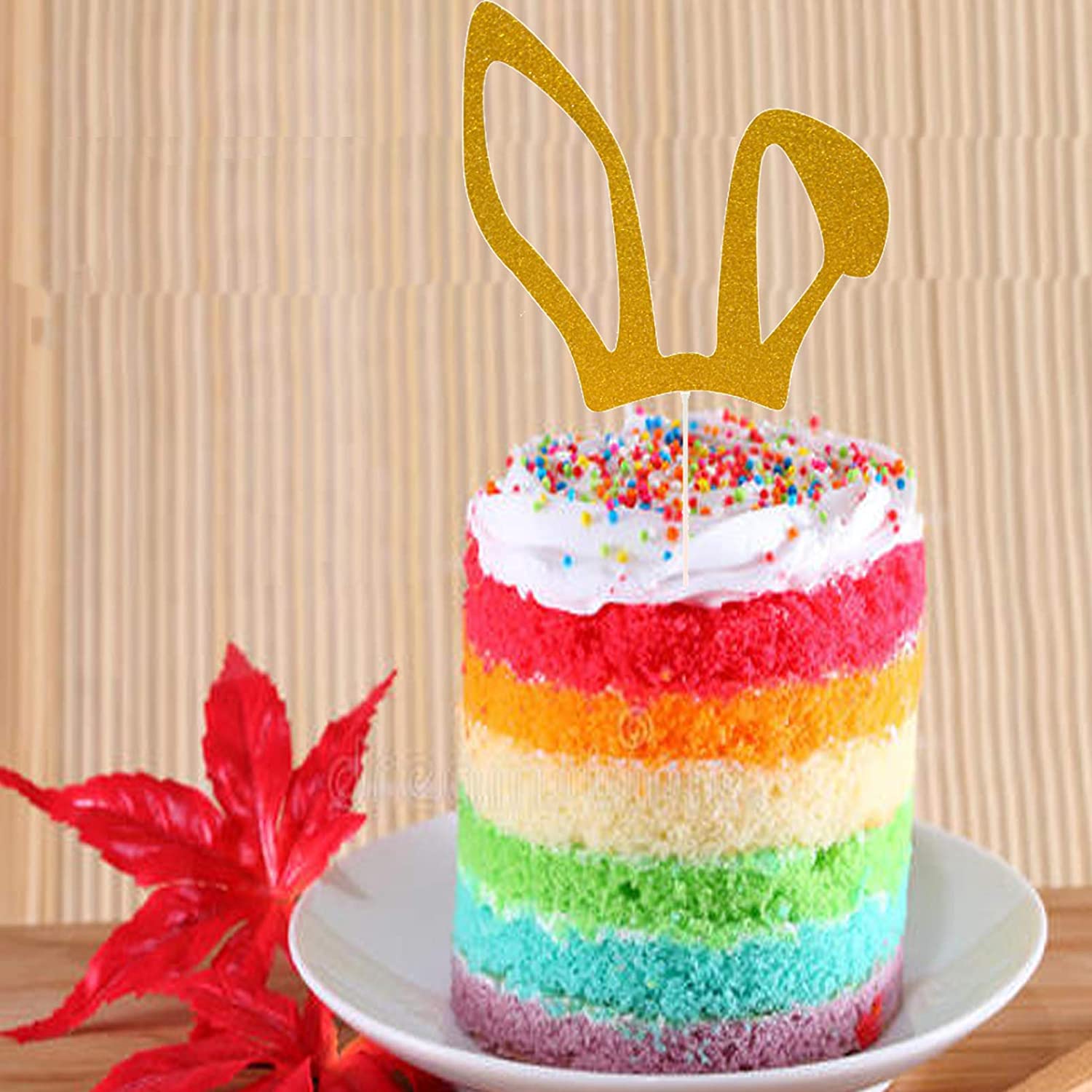 Gold Glitter Easter Bunny Ears Cake Toppers Easter Party Decorations Easter Rabbit Cake Toppers Decorations for Kids Birthday