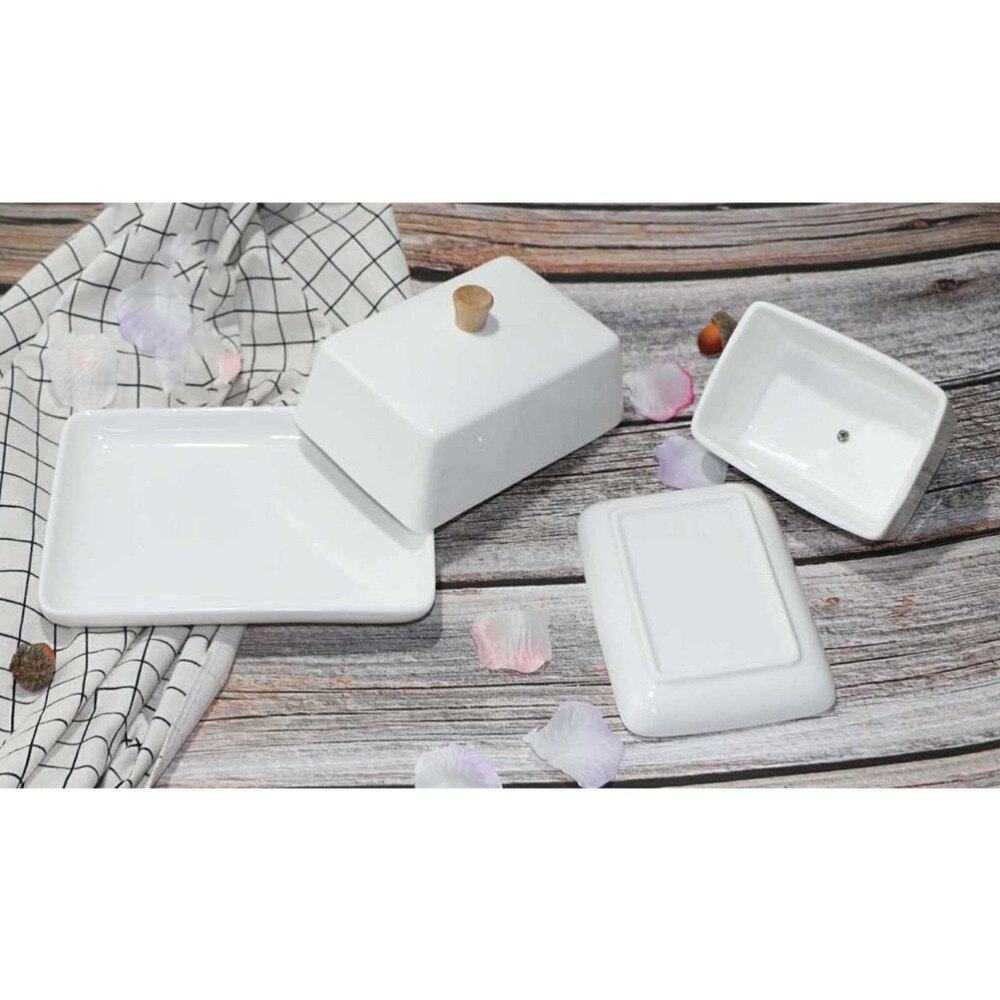 Botergerecht Hotelservies met deksel, keramische botercontainer met gouden rand, wit boterrek met handvat (grote capaciteit) Houder Botergerecht Hotelservies met deksel, keramische botercontainer met gouden rand, wit boterrek met handvat (grote capaciteit) Houder