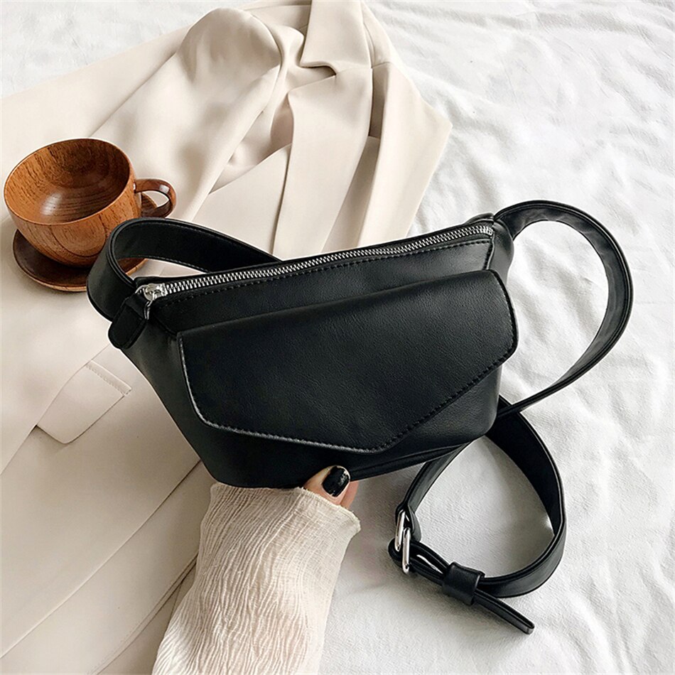 Casual Waist Bags for Women Leather Shoulder Bag Travel Small Chest Bag Female Fanny Pack Belt Purses Ladies Crossbody Bolsos: Black waist bag