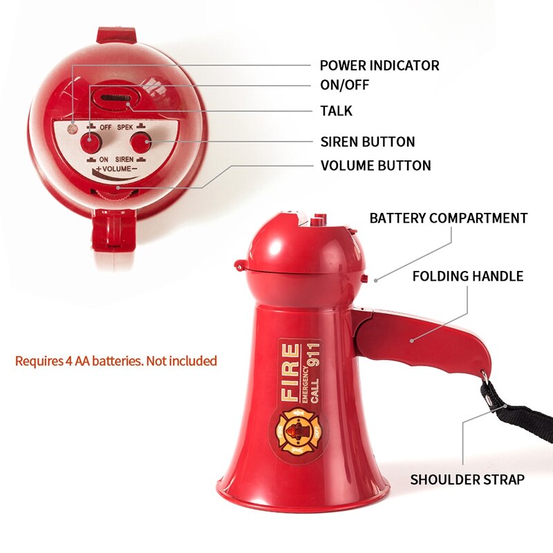 Tragbare freundlicher Megaphon Lautsprecher vorgeben Spielen freundlicher Feuerwehrmann Megaphon Mini Bullhorn mit Sirene Klang Hand Mic Spielzeug
