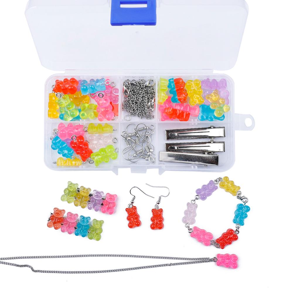 Diy brincos kit urso encantos colar pingente lagosta fecho salto anéis brinco gancho clipe de cabelo para fazer jóias pulseira conjunto