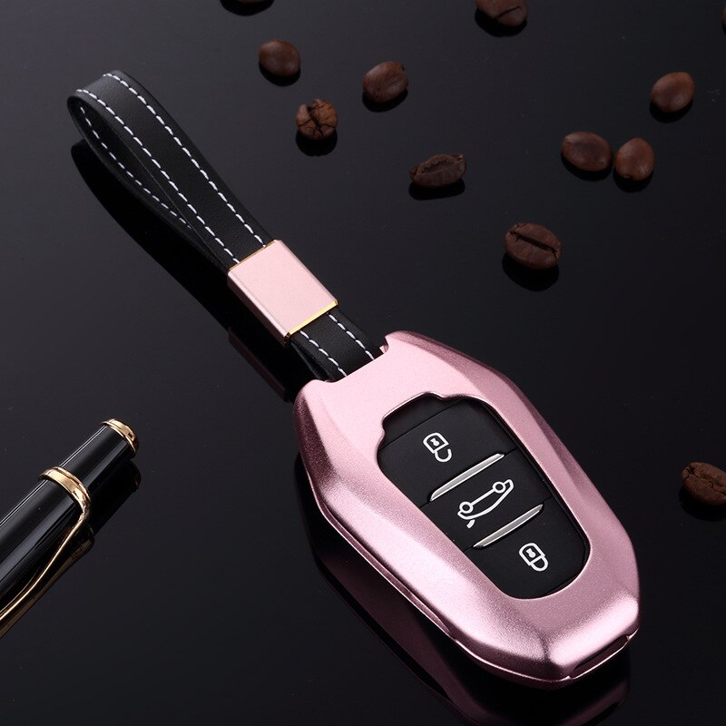 Aluminum Alloy Car Key Case Keyless Entry Remote Shell Cover Holder Keychain for Peugeot 408 308 3008 301 508 4008 5008: Rose Gold