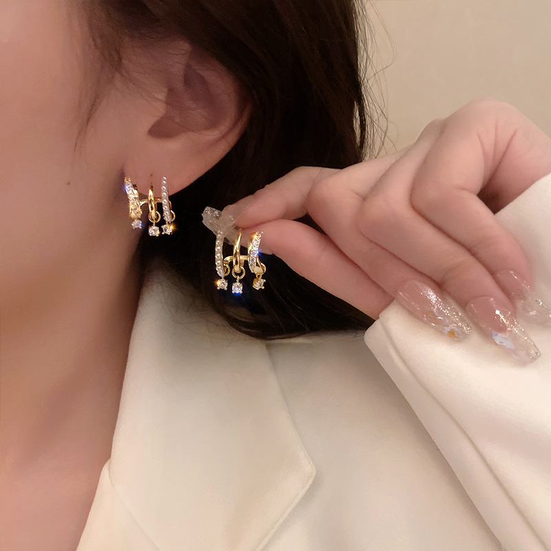 LATS-pendientes geométricos multicapa de perlas de circón para mujer, aretes colgantes de cristal, joyería de , de , estilo coreano