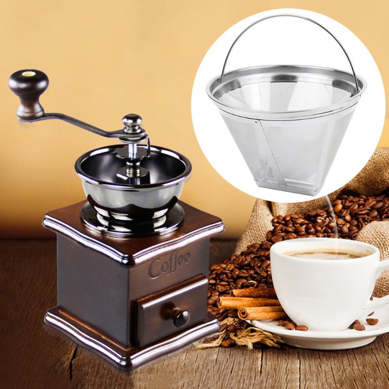 Stainless Steel Reusable Cone Shape Coffee Filter Dripper Strainer Mesh Basket