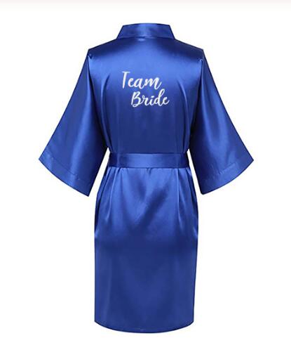 Robe de Mariée Kimono en Satin Bleu Royal avec Lettres Blanches, Vêtement de Mariage, pour Femme,