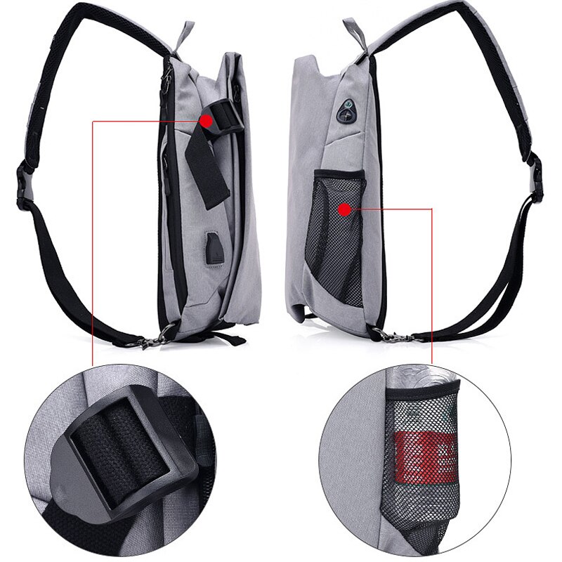 Men Casual Multifunctional Anti Theft Chest Pack Shoulder Bag Travel Bag USB High Capacity Canvas Crossbody Bags