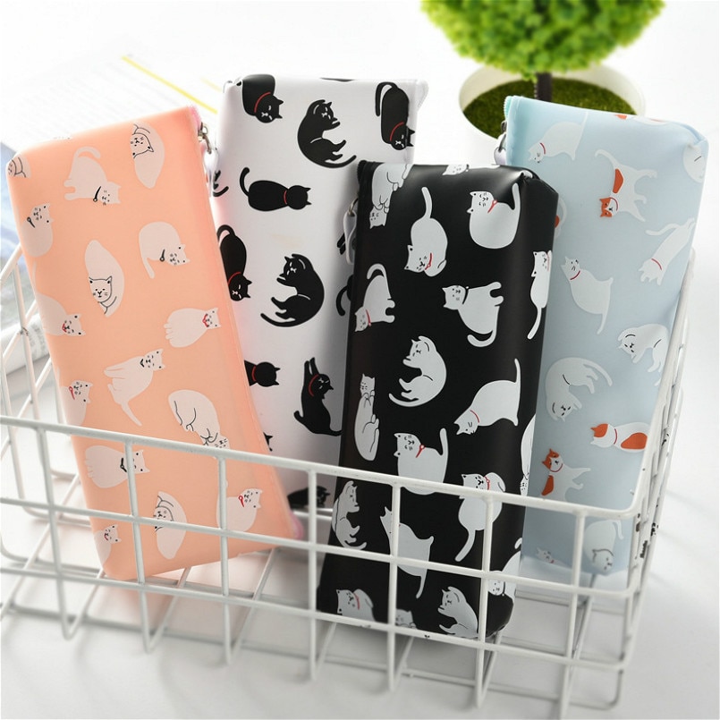 Cartuchera de gatos de lona, material escolar de PU de , precioso estuche de , útiles escolares