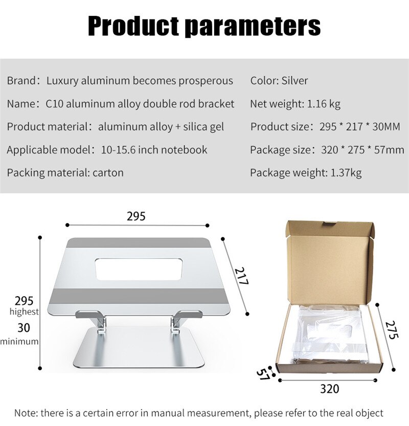 Aluminium Laptop Beugel Desktop Dubbele Stang Elevatie Draagbare Cooling Opvouwbare Computer Stand