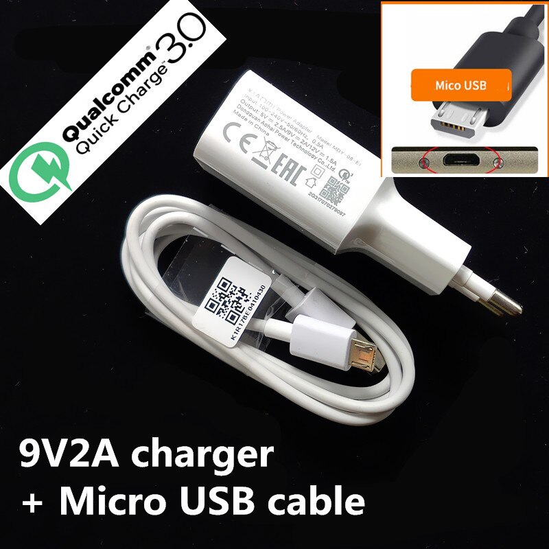 xiaomi fast charger 18W USB QC3.0 charger Type C Micro USB cable For xiaomi Redmi note 7 8 se 9s MI 6 mi 3 4 5 redmi: black / add micro USB cable