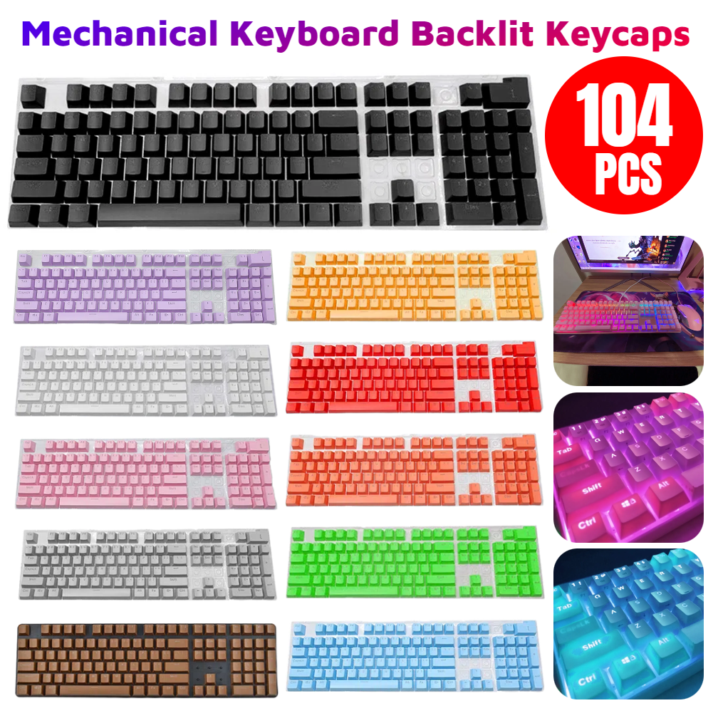 104pcs ABS Mechanical Keyboard Keycaps Set OEM Backlit Multi Color Ergonomic Blank Keycaps for 61/87/104 Key Cherry MX Keycap