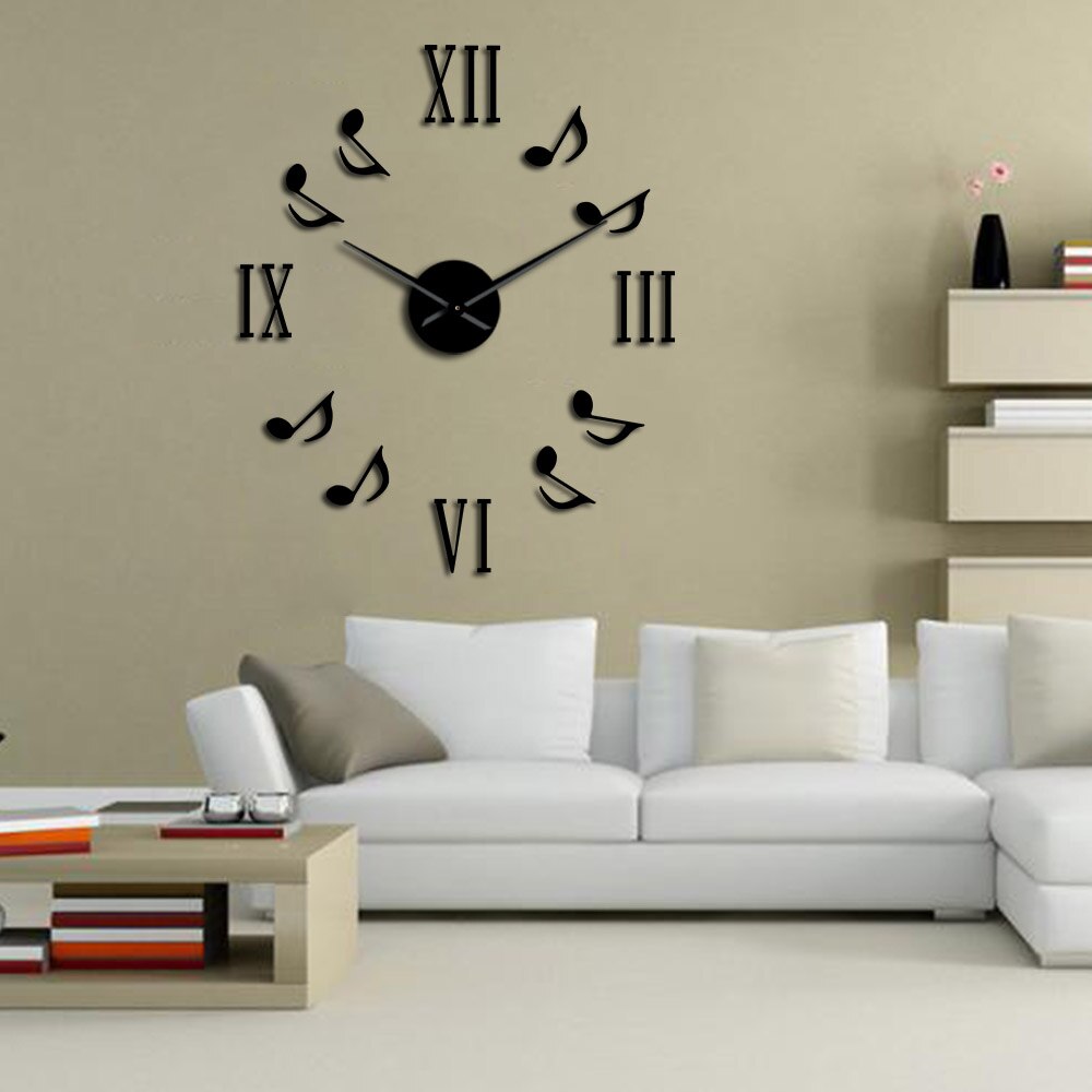 Romeinse Cijfers Met Muzieknoten Giant Luxe Wandklok Grote Wandklok Moderne Grote Naald Klok Horloge Hobbyisten