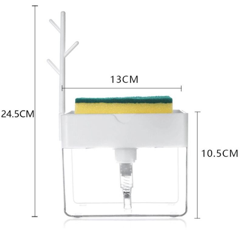 Soap Pump Dispenser Caddy Sponge Holder Cleaning Liquid Container Manual Press Organizer Kitchen Cleaner Tool: White