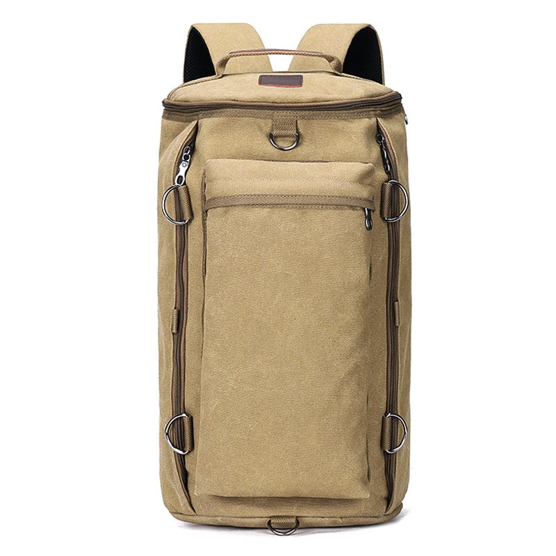 Large Capacity Rucksack Man Travel Duffel Mountaineering Backpack Male Luggage Canvas Bucket Shoulder Bags Men outdoor Backpack: Khaki