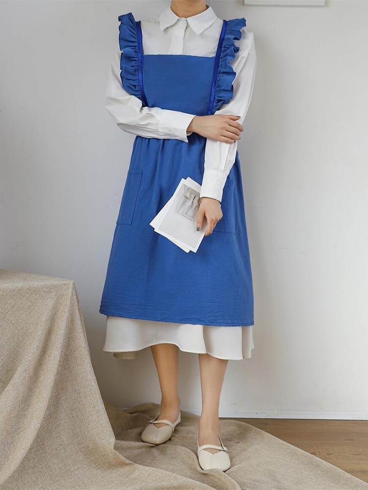 Neue Gewaschen Baumwolle Leinen Küche Schürze Für Kochen Backen Blume Einkaufen Rüschen Arbeit Sauber Schürze für Frau Uniform Dame Kleid: B3