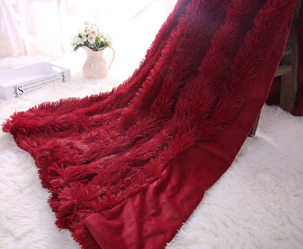 Mylb supermyk lang raggete uklar pels fuskepels varm koselig med fluffy sherpa-teppe 130cm*160cm 160cm*200cm: 3 rødvin / 160cm 200cm