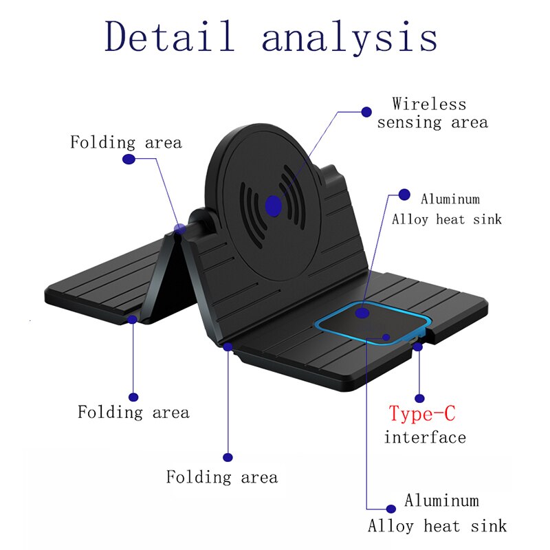15W Qi Wireless Car Charger Pad Foldable Fast Charging Dock Station Mount Non-slip Mat Car Dashboard Holder Stand for iPhone XS